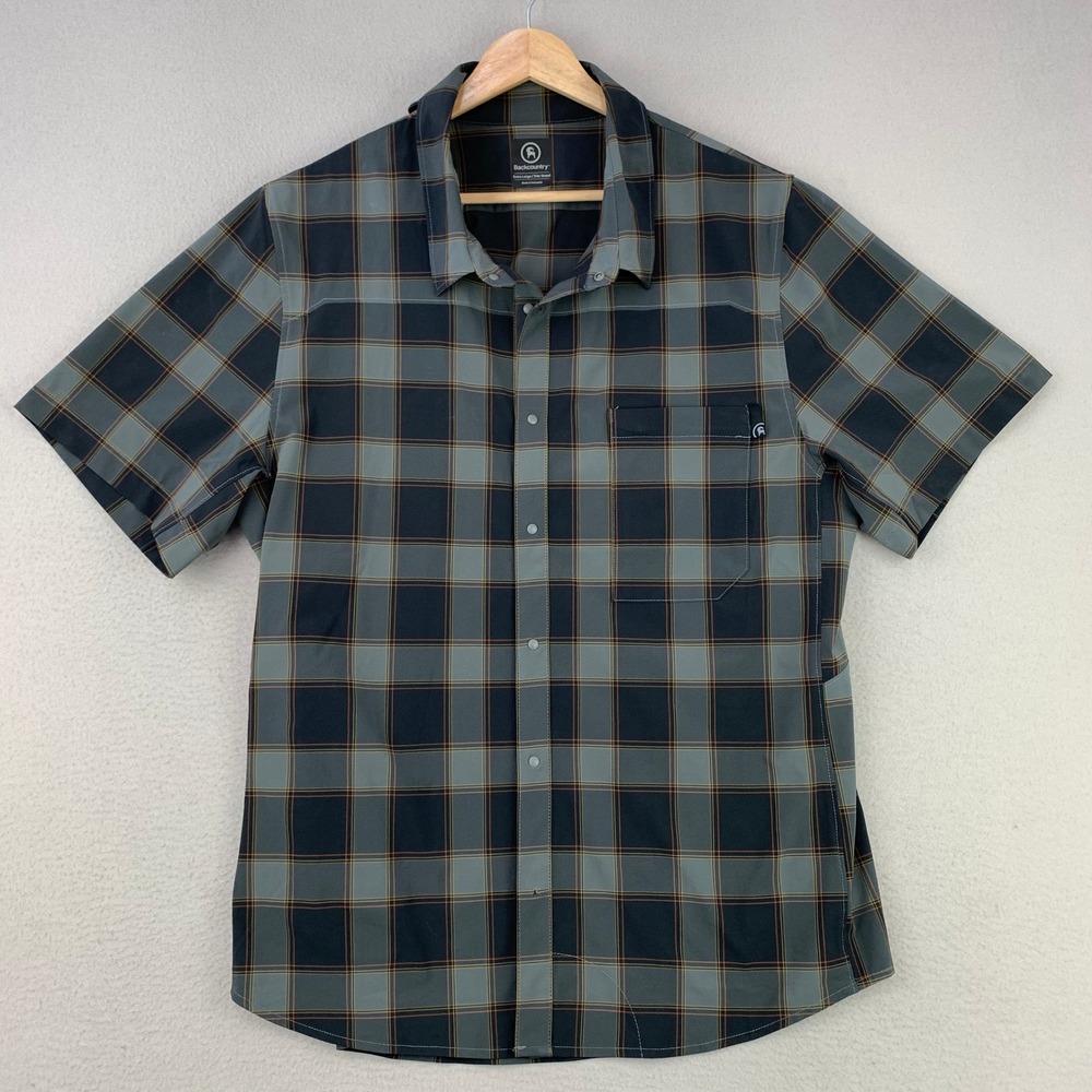 Short-Sleeve Plaid Button-Down Shirt - Gray/Blue